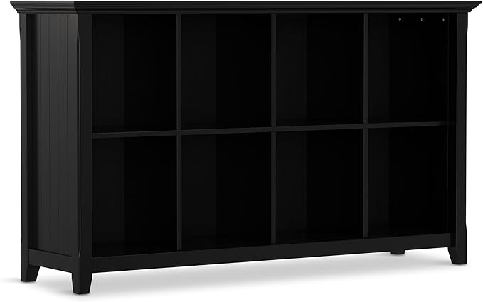 SIMPLIHOME Acadian Console Table - 57 Inch Wide Solid Wood 8-Cube Storage Sofa Table in Black, Transitional Storage Unit for Living Room or Bedroom with Grooved Side Panels and Tapered Legs