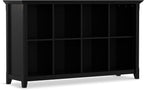 SIMPLIHOME Acadian Console Table - 57 Inch Wide Solid Wood 8-Cube Storage Sofa Table in Black, Transitional Storage Unit for Living Room or Bedroom with Grooved Side Panels and Tapered Legs