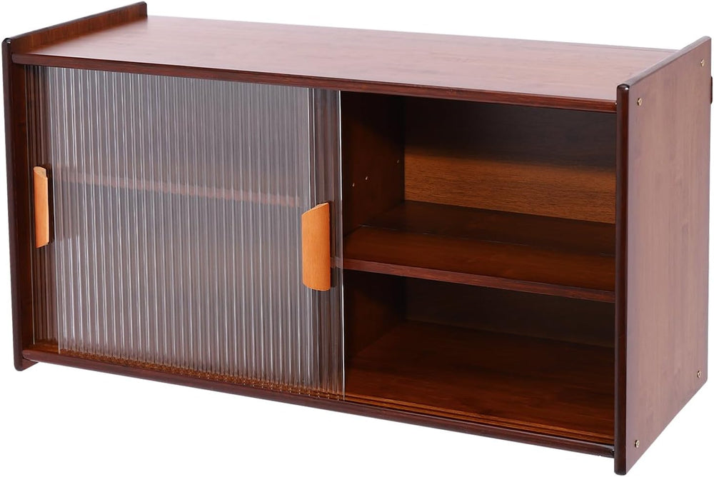 Xuthusman 2 Tier Small Kitchen Pantry Cabinet,30.3in Bamboo Sideboard with Gl...