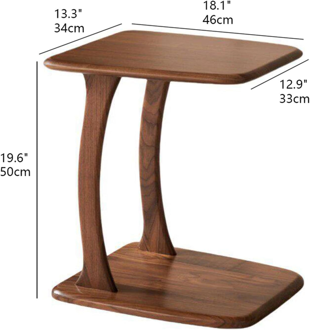 2-Tier C Shaped End Table, Wood Side Table TV Tray Table Couch Table that Sli...