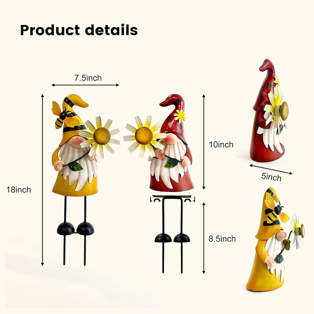 HONGLAND Gnomes Decorations for Yard - Metal Gnome Outdoor Decor Bee Ladybug ...