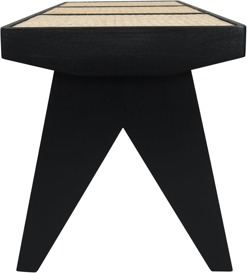 East at Main Black Wood Cane Bench for Entryway, Bedroom, or Living Room – Wo...