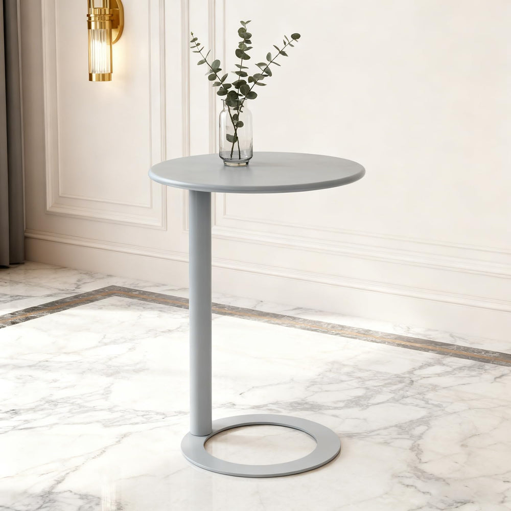 C-Shaped Round Side Table, Modern Metal End Table with O-Shaped Base for Smal...