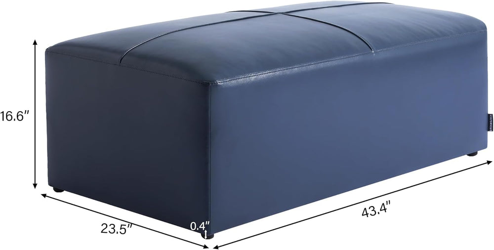 Genuine Leather Ottoman Bench, Upholstered Ottoman Table with Solid Wood Fram...