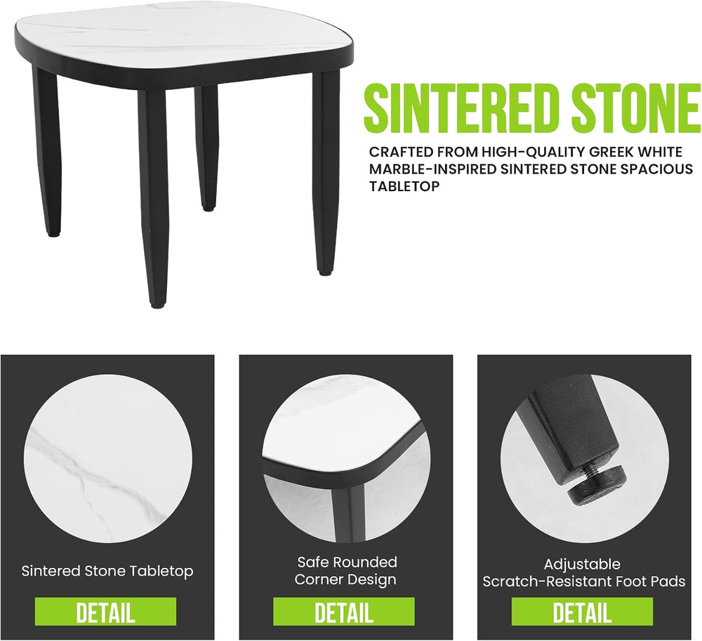 Modern Faux Marble Side Table for Outdoor/Indoor- 23.6" Patio Aluminum E...