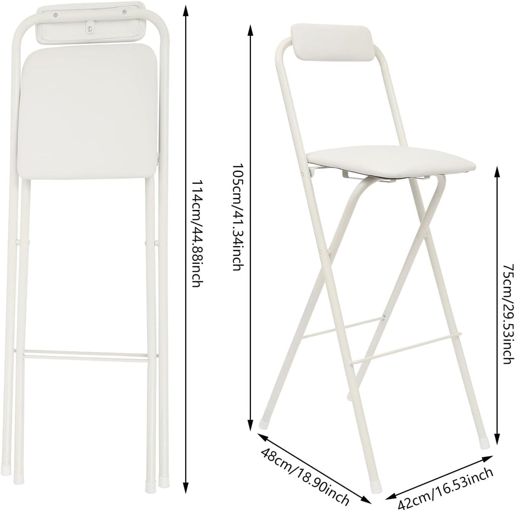 Foldable Bar Chairs Set of 2, Black & White Tall Folding Stool Chair with Backrest Portable for Indoor Outdoor, 276 LBS Capacity (White, 2 PCS)