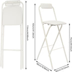 Foldable Bar Chairs Set of 2, Black & White Tall Folding Stool Chair with Backrest Portable for Indoor Outdoor, 276 LBS Capacity (White, 2 PCS)
