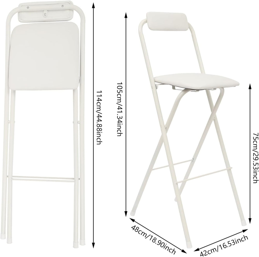 2PCS 29.53'' H Folding Bar Stool with Backrest, White Tall Folding Ch...