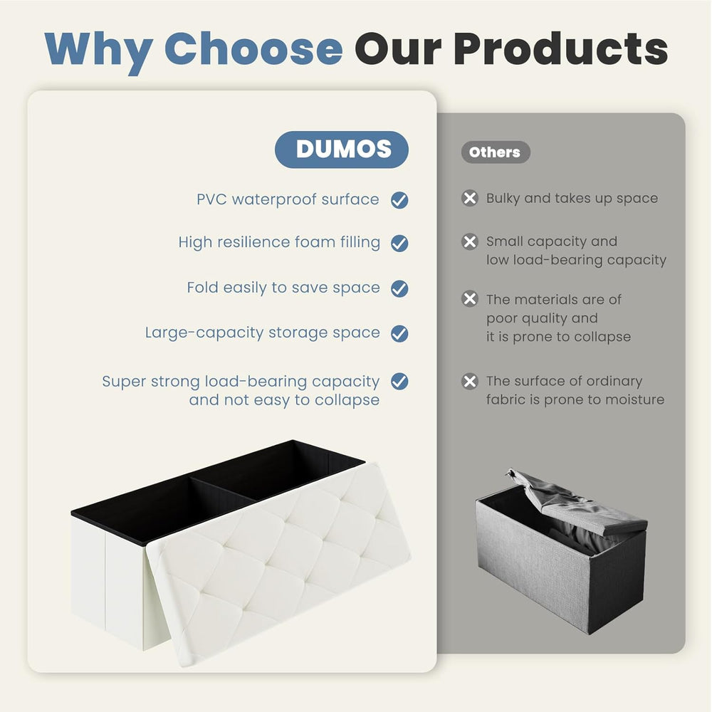 DUMOS 43 Inch Folding Ottoman with Storage Bench, Foot Rest Stool Ottoman | U...