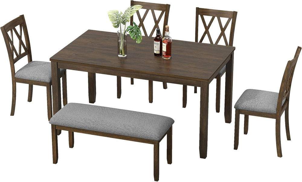 Zevemomo 6-Piece Solid Wood Dining Table Set, Dining Table & Chair Set fo...