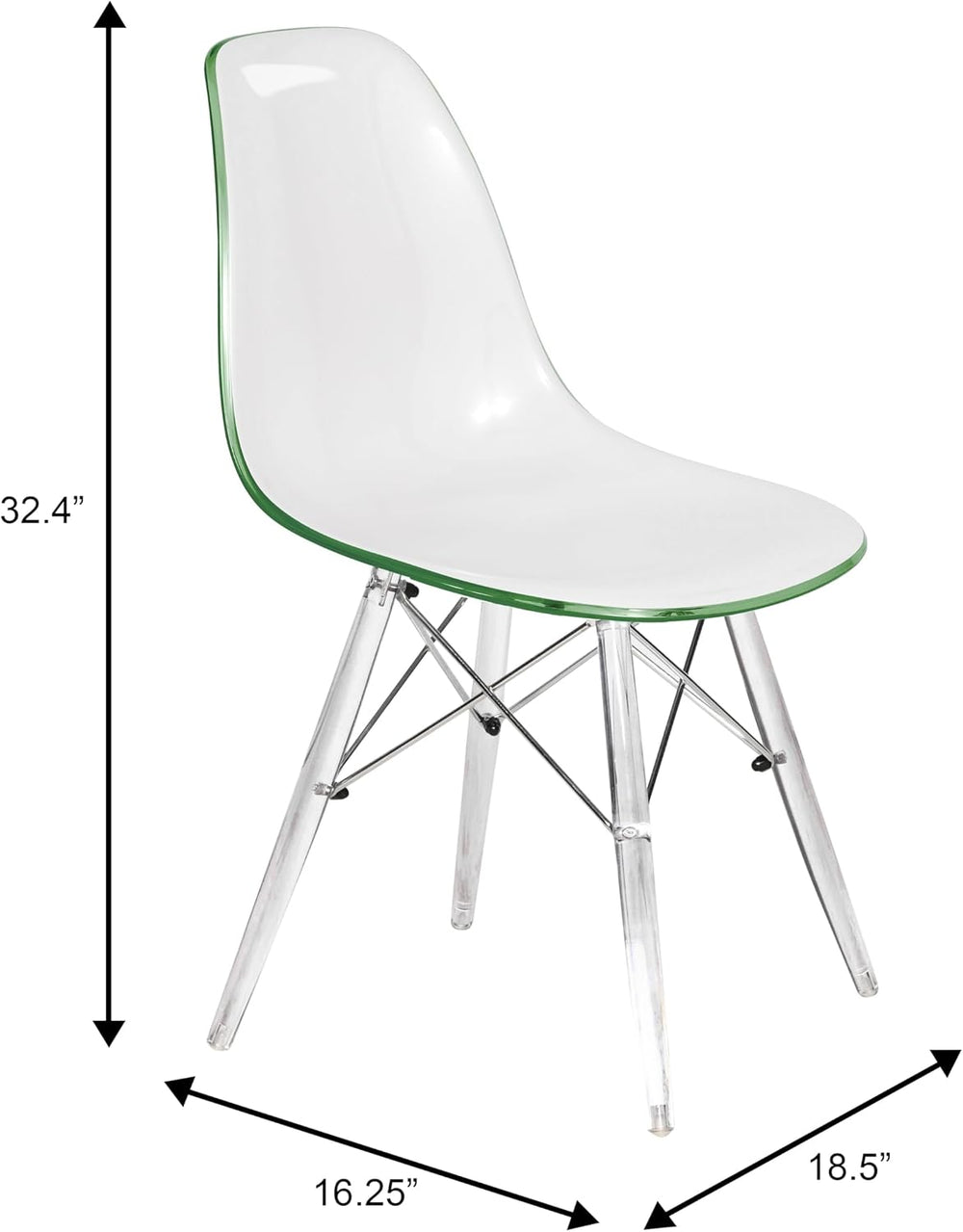 LeisureMod Cresco Modern Molded Dining Chair, Chrome-Plated Eiffel Base and A...