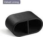 PU Leather Pen Holder for Desk, Small Remote Control Holder Pencil Cup Multifunctional Desktop Organizer Caddy for Home School Office Desk Accessories - 2 Compartments (Black Ribbed Texture)