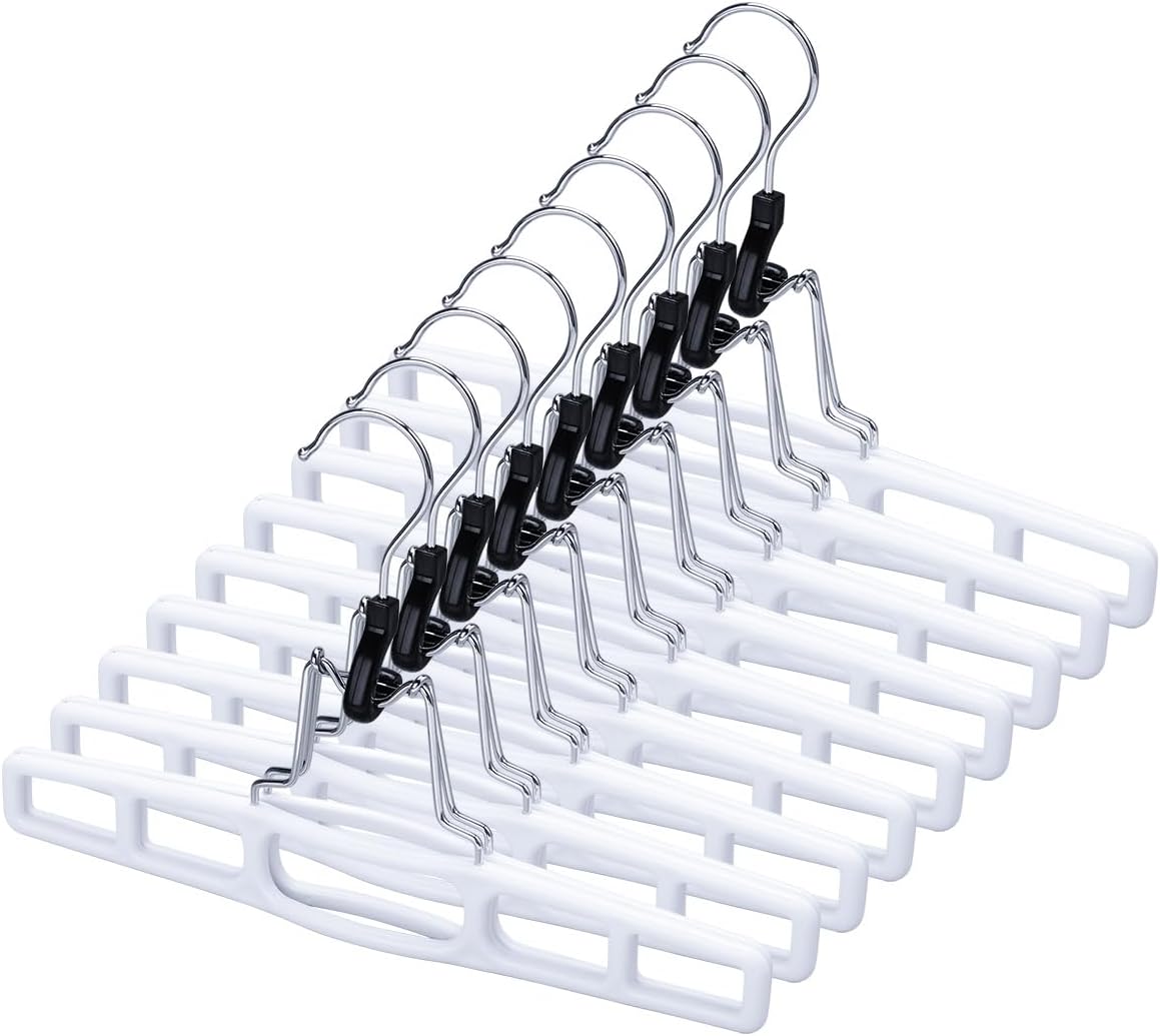 AMKUFO 12 Pack Pants-Hangers Skirt-Hangers, Plastic Pant-Hangers-for-Women Men, Pants-Hangers-Space-Saving, Clamp Hangers-for-Pants Jeans Shorts Tie Belt