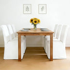 Slipcovered Dining Chairs Set of 6, Parsons Dining Chair with Removable Skirte Upholstered Linen Fabric Kitchen Chairs for Dining/Living Room, Banquet, Solid Wood, Beige