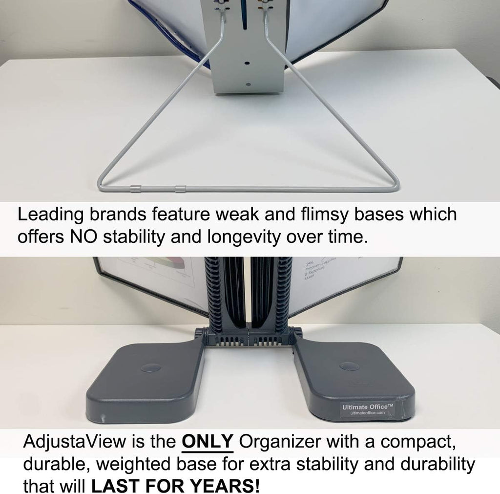 Ultimate Office AdjustaView 20-Pocket Desk Reference Organizer with Easy-Load Pockets and Compact Weighted Base for Stability, Black Pockets