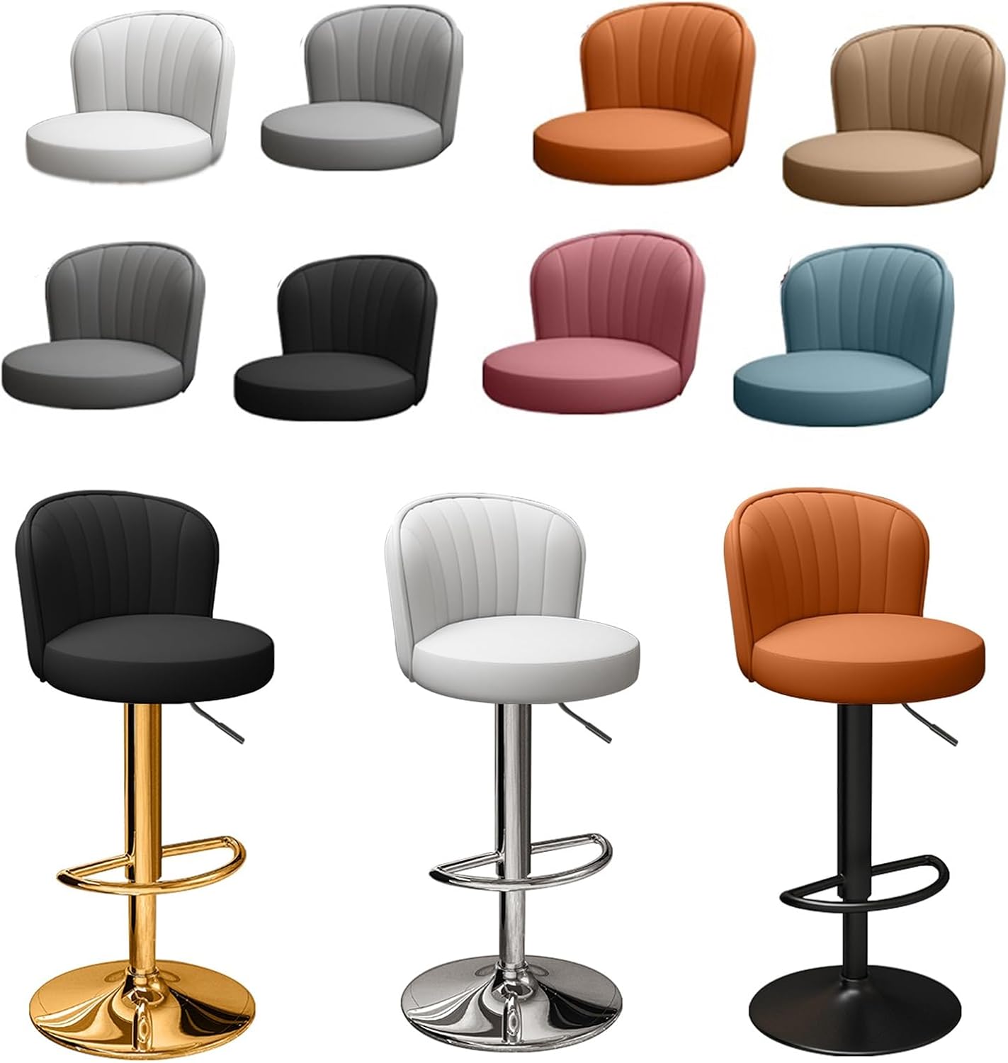 Swivel Stool Chair, Work Vanity Chair, Commercial Event Seat, with Back and Footrest, Height Adjustable, for Kitchen Island, Cafe, Changing Room(Black,Silver feet)