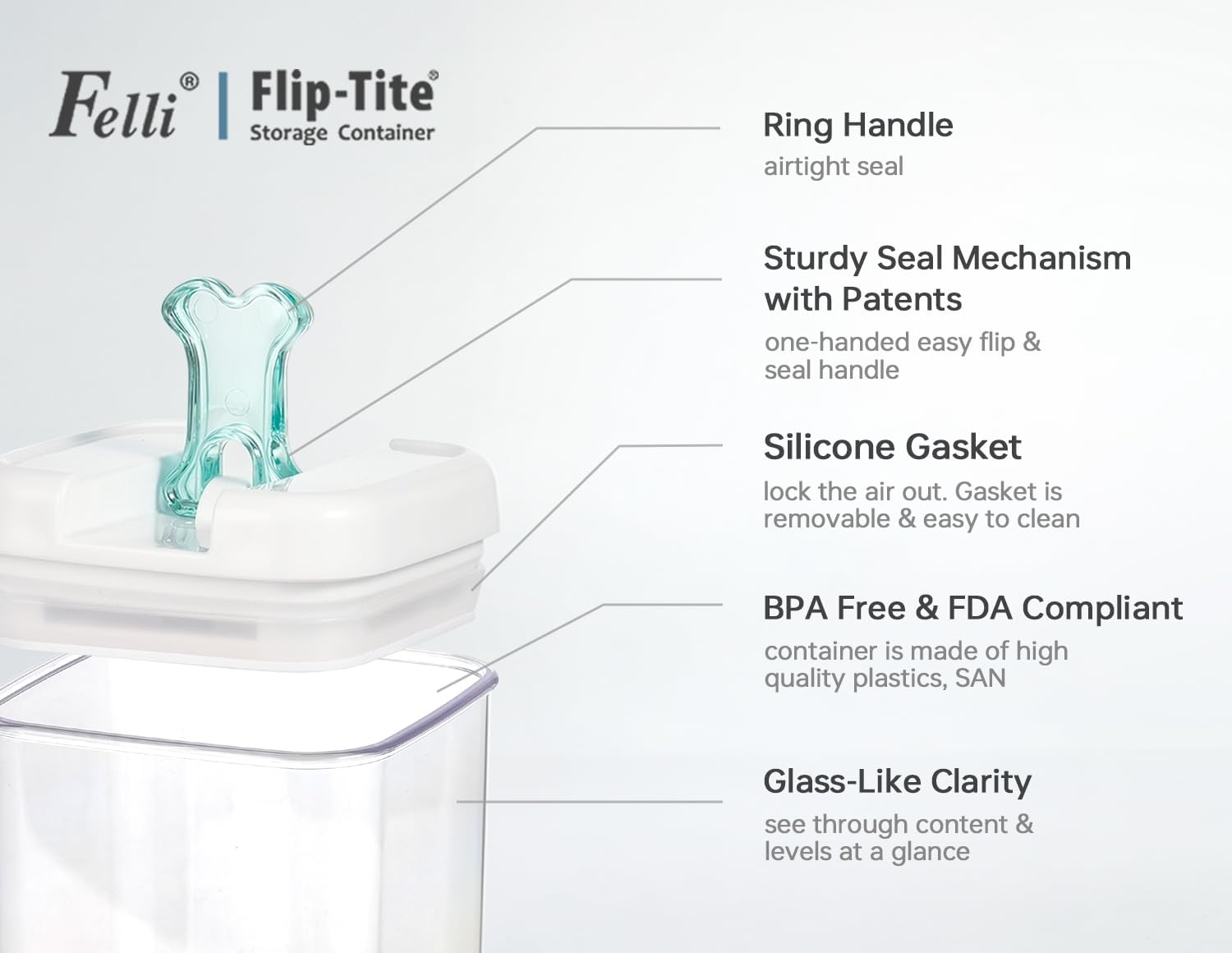 Felli Flip Tite Pet Food Container with Airtight Lids, BPA FREE Acrylic Canister with Paw Bone Fish Flip Top Handles for Cat Dog Kibble Treats Storage, Keep Fresh (Pet Collection Nest-L 3pk)