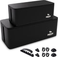 DMoose Cable Management Box - 2 Pack Medium & Large Cord Organizer for Desk & Floor, Cable Organizer Box for Child & Pet - Cable Box Hider for Tidy Office & Home, Power Strip Cover (Black - Pack of 2)