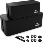 DMoose Cable Management Box - 2 Pack Medium & Large Cord Organizer for Desk & Floor, Cable Organizer Box for Child & Pet - Cable Box Hider for Tidy Office & Home, Power Strip Cover (Black - Pack of 2)