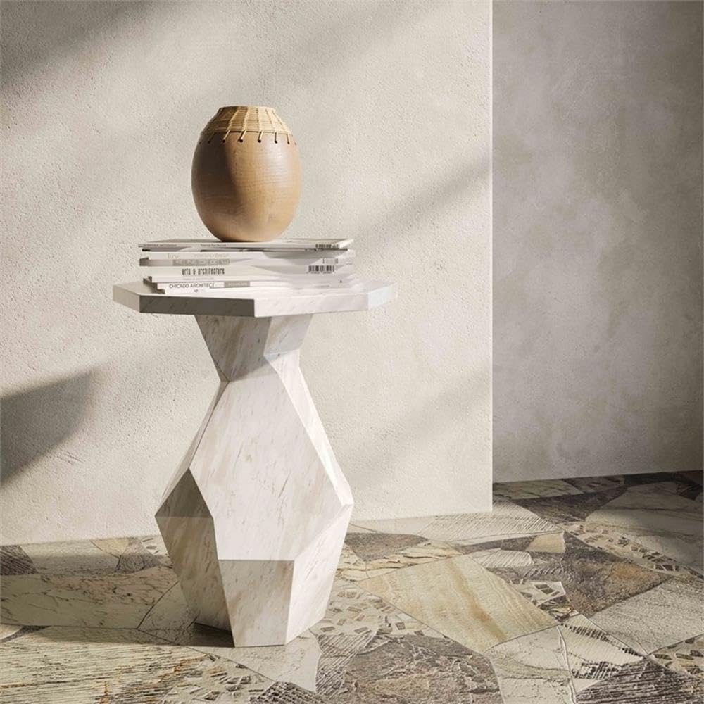 Pemberly Row Contemporary Round Side Table, White Faux Marble Top, 19.8"...