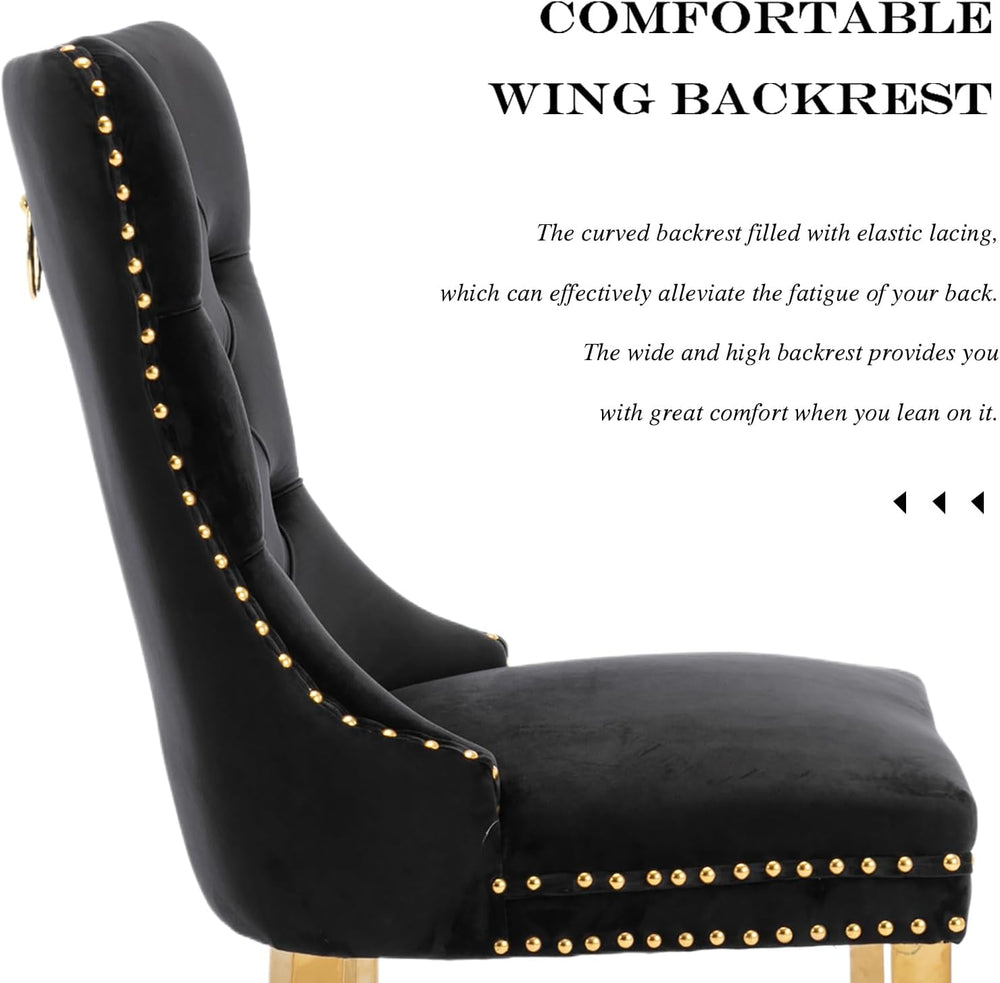 Velvet Dining Chair Set of 2,Upholstered Tufted Dining Room Chair with Nailhe...