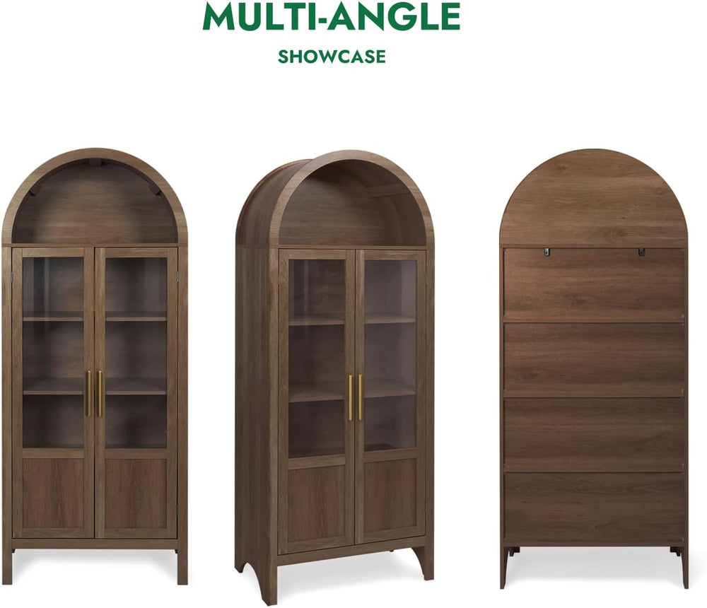 Arched Storage Cabinet with 2 Doors and 5-Tier Shelves for Living Room, 71&qu...