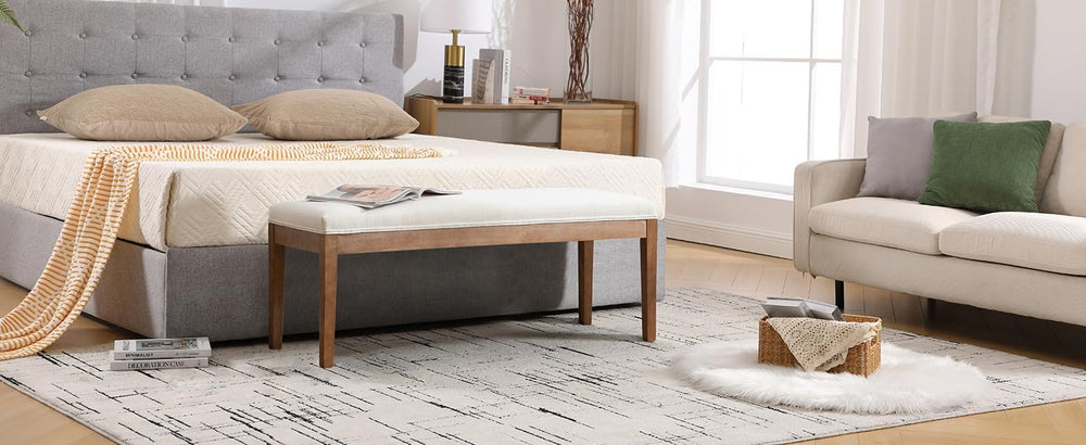 Linen Dining Bench Upholstered Entryway Bench Farmhouse Shoe Bench Seat Ottom...