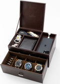 Mens Jewelry Box Organizer & Dresser Valet Tray - Premium Nightstand Station for Watches, Rings, and Accessories - Mens Dresser Top Organizer with Multiple Compartments and Soft Lining (Brown)