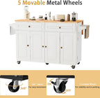 JassmiPkwy 59’’ Rolling Kitchen Island Cart with Drop Leaf and Power Outlet, Movable Kitchen Islands with 3-Tier Door Storage Shelf, Island Table on Wheels, 2 Large Drawers, Towel Racks, White