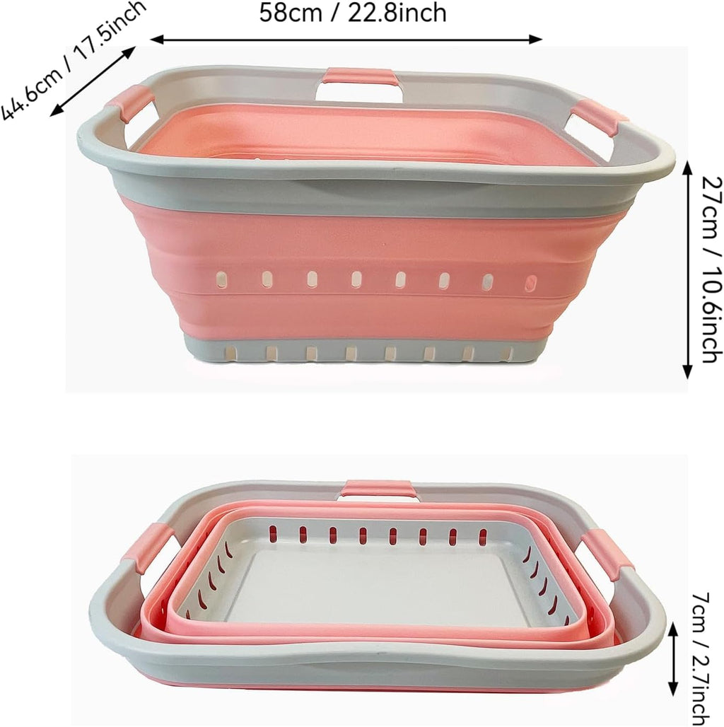 SAMMART 42L (11 gallon) Collapsible Plastic Laundry Basket - Foldable Pop Up Storage Container/Organizer - Space Saving Hamper/Basket (1, Grey/Quartz Pink)