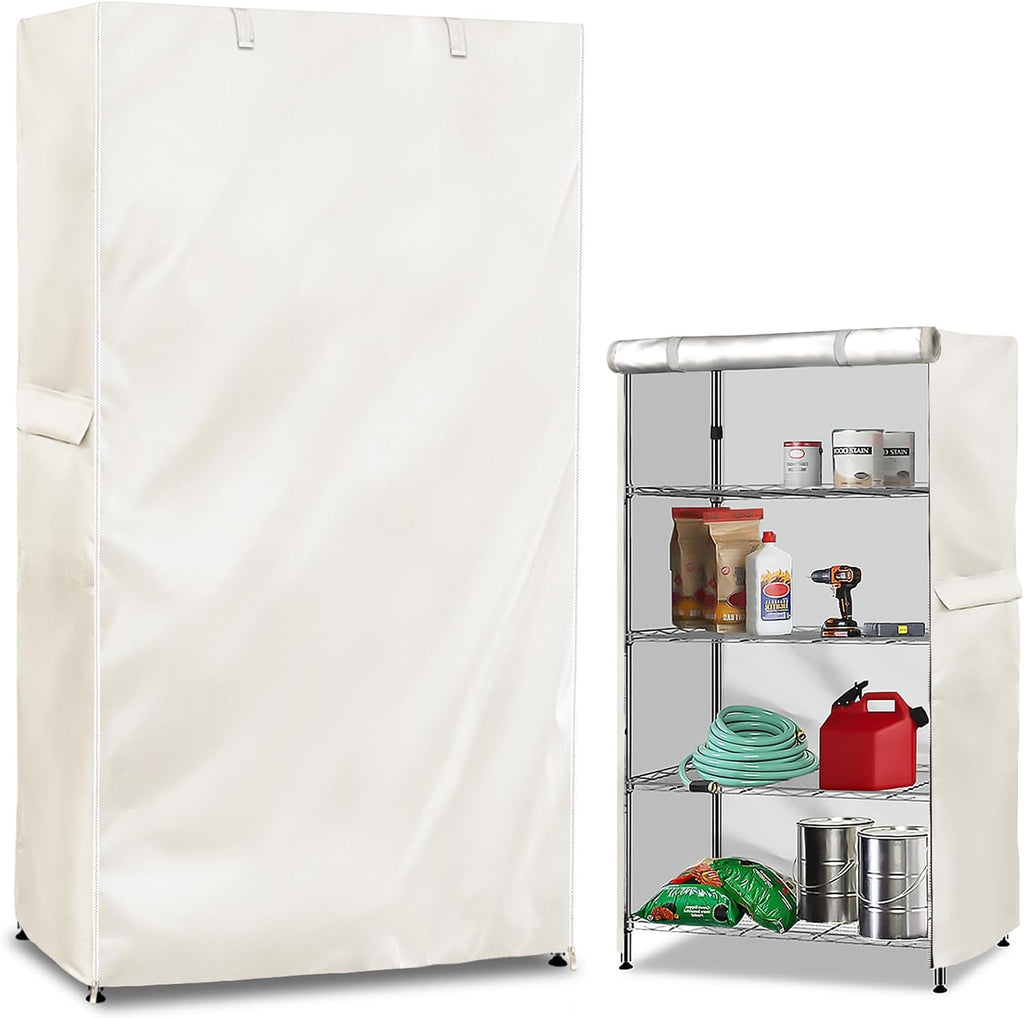 Storage Shelf Cover,Outdoor Heavy Duty 600D 48''W x 18''D x 72''H Dustproof Waterproof Shelf Covers for Wire Shelving,Storage Rack Cover with Zipper,White
