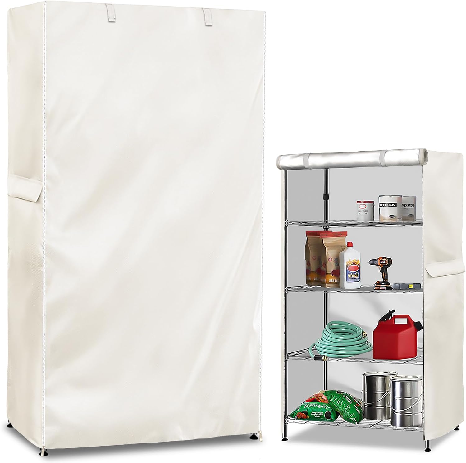 Storage Shelf Cover,Outdoor Heavy Duty 600D 48''W x 18''D x 72''H Dustproof Waterproof Shelf Covers for Wire Shelving,Storage Rack Cover with Zipper,White