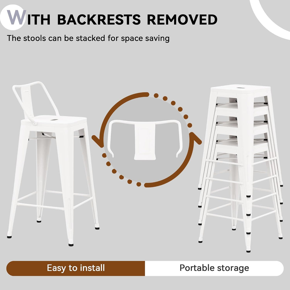 Changjie Furniture Metal Barstools Set of 4 Industrial Bar Stools with Backs,...