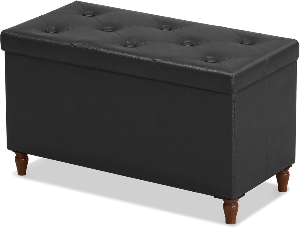 GLAXYFUR 30 Inches Ottoman with Storage, Folding Bench with Legs, Black | Fau...