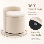 Velvet Ottoman with Storage and Back 360°Swivel Makeup Chair 17" D x 17" W x 20" H Multipurpose Soft Seat Ottoman Small Side Table Hallway Footstools for Living Room Dorm (Cream)