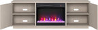 Henn&Hart Fluted TV Stand for TVs up to 75" with 26" Electric Crystal Rocks Fireplace and Ribbed Side Storage Cabinets for Living Room, Family Room, or Office, Beech White
