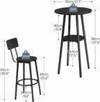 HOOBRO 3 Pieces Round Bar Height Table and Chairs Set, Round Dining Table Set, Pub Table and Chairs for Small Space, 2 Tier Kitchen Table and Bar Stools with Back, Black BB35BT01