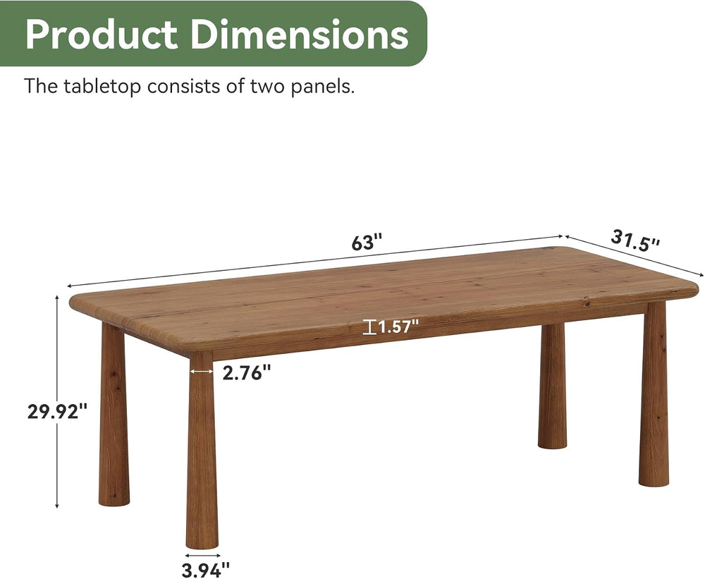 63-Inch Solid Wood Dining Table, Farmhouse Kitchen Table for 4 to 6, Rectangu...