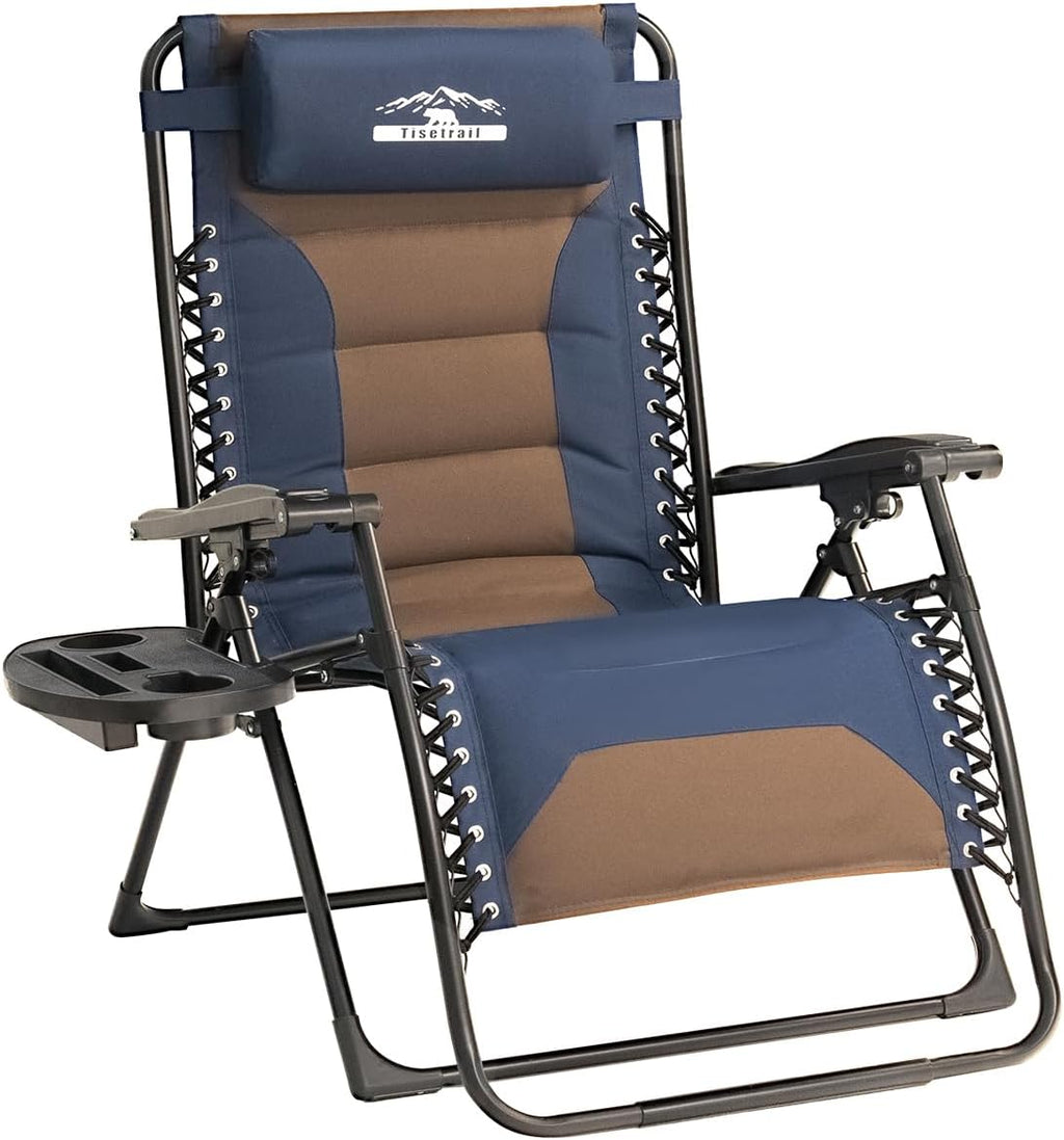 Zero Gravity Chair Oversized Recliner Padded Reclining Patio Chairs Folding XL Anti Gravity Lounge Chair with Adjustable Pillow and Cup Holder for Outdoor Camping Patio Lawn