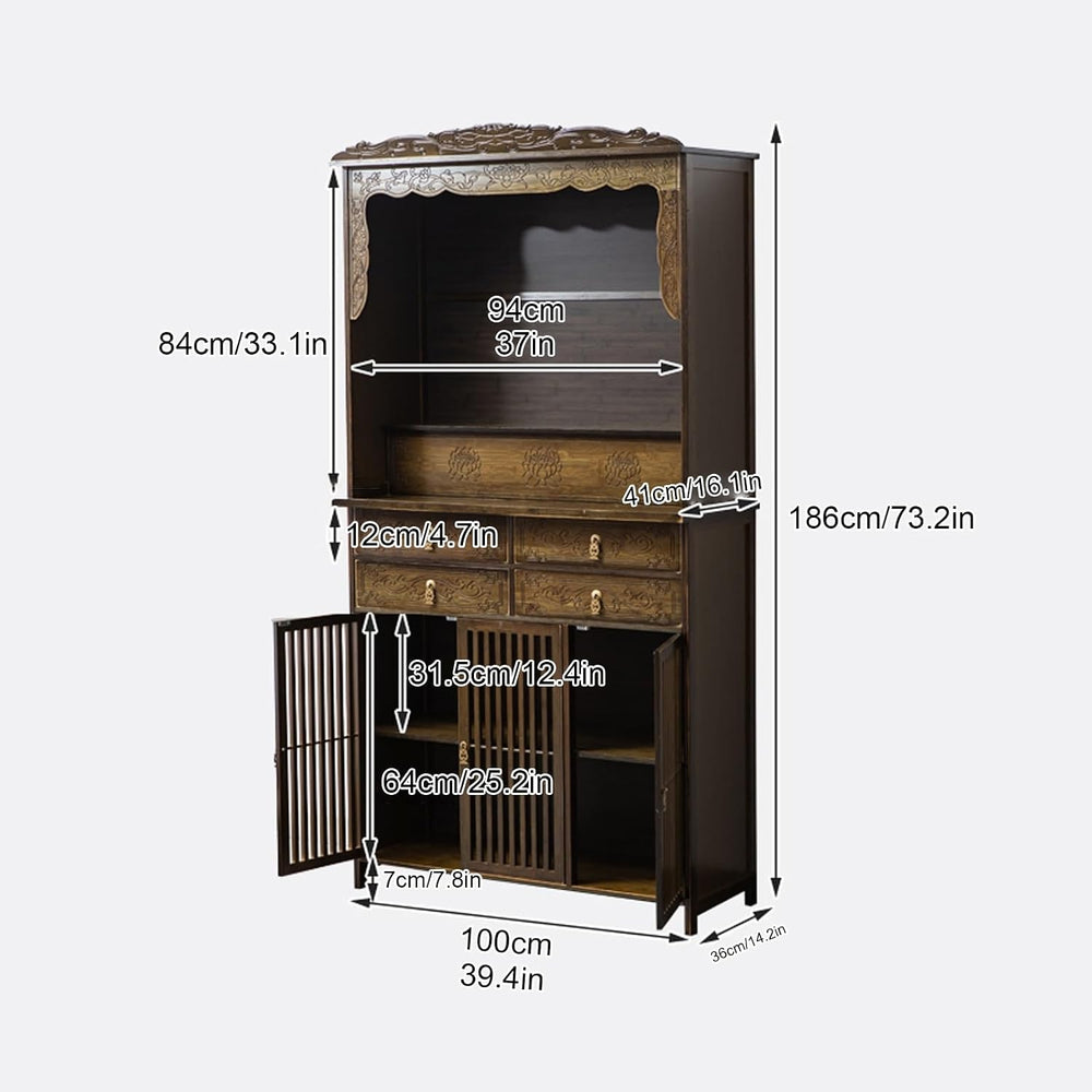 Chinese Cabinet Pedestal Offering Table, Meditation Table with Storage Space,...