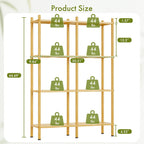Book Shelf, 4 Tier Bamboo Bookshelf, Tall Bookcase with 8 Open Display Shelves Storage Organizer, Adjustable Bookshelves Standing Shelf Units for Bedroom, Living Room, Bathroom, Home Office