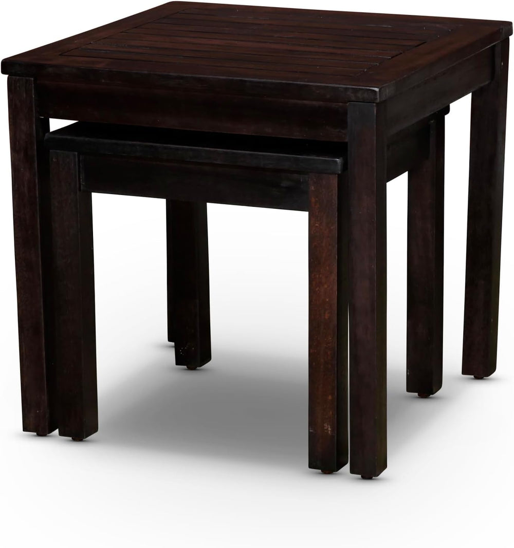 2-Piece Eucalyptus Nesting Table Set with Espresso | Nesting tables for stora...