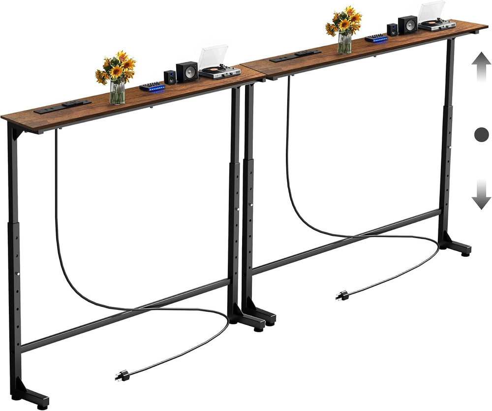 Keelian 78 inch Behind Couch Table with Outlets Sofa Table Rustic Brown | Adj...