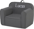 Delta Children Personalized Cozee Chair – Customize with Name – Foam Kids Chair for Ages 18 Months and Up, Dark Grey
