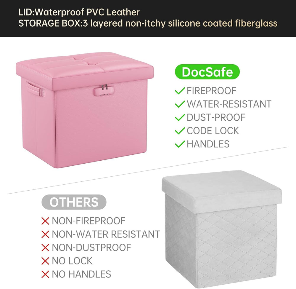 DocSafe Storage Ottoman Foot Rest Stool with Lock ＆ Handles, Fireproof Foldin...