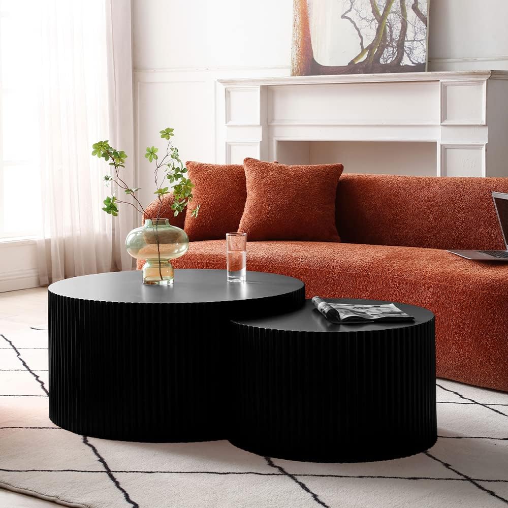 WILLIAMSPACE Nesting Coffee Table Set of 2, Round & Crescent Moon Wooden ...