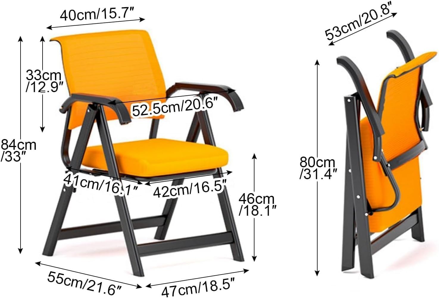 Folding Office Chair for Small Spaces, Ergonomic Folding with Padded Seats, Rocker, Steel Frame Premium Seat,(Black)