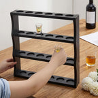 PH PandaHall Wooden Shot Glass Display Case, 4 Tier Wall-Mounted Display Shelf 24 Slots Shot Glass Holder Rack for Home Bar Kitchen Display Storage Gift, Black, 42x43x7.6cm