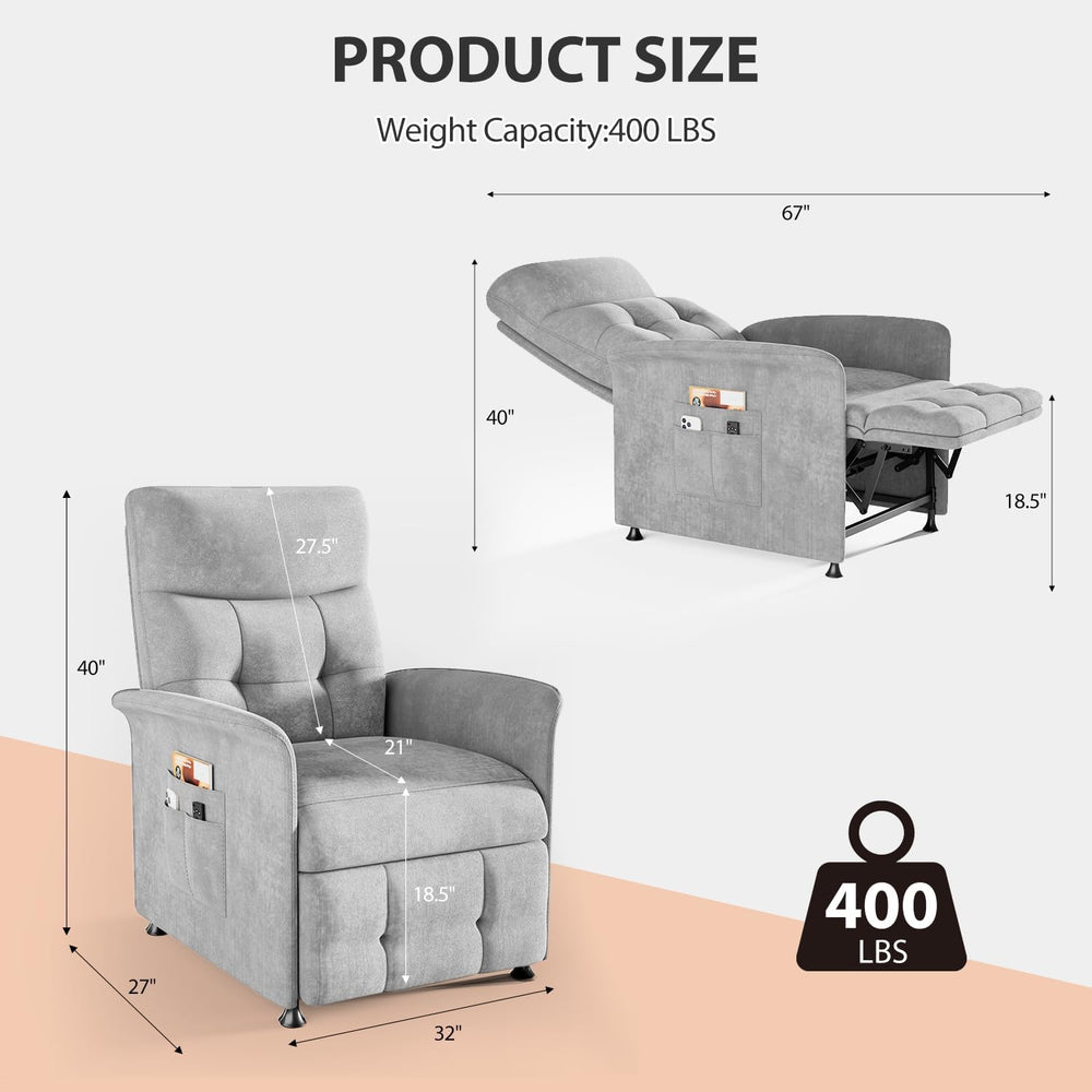 Power Recliner Chair with Heat & Massage, Electric Recliner for Elderly
