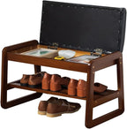 latifolia Solid Wood Bench, Entryway Shoe Bench with Cushion, Flip-Open Storage Compartment, 2-Tier Shoe Organizer(Black,21.65''L)
